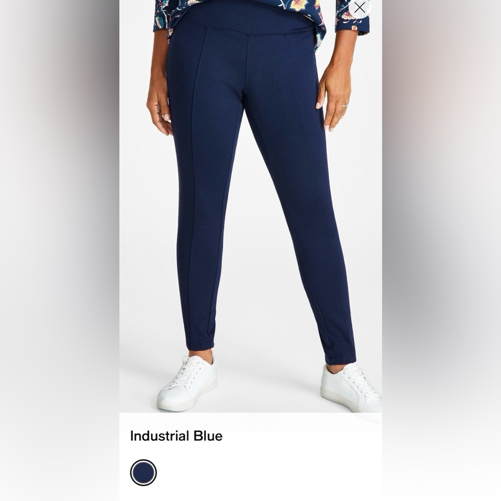 Style & Co Ponté-Knit Mid-Rise Pants, Pet Sm, Short Macy's- Industrial Blue NWT
